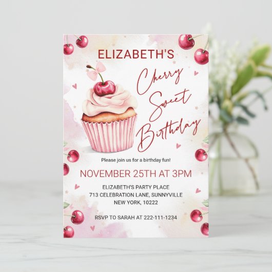 Cute Coquette Cherry Sweet Birthday 招待状 (スタンド正面)