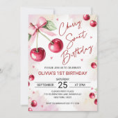 Cute Coquette Cherry Sweet Birthday Invitation 招待状 (正面)