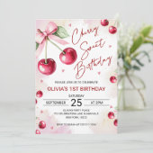 Cute Coquette Cherry Sweet Birthday Invitation 招待状 (スタンド正面)