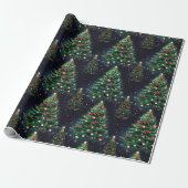 Cute Coquette Christmas trees dark navy ラッピングペーパー (アンロールド)
