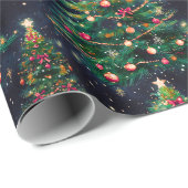 Cute Coquette Christmas trees dark navy ラッピングペーパー (ロールコーナー)