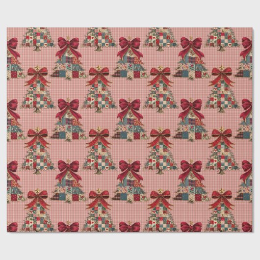 Cute coquette patchwork christmas trees gingham ラッピングペーパー (フラット)