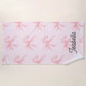Cute Coquette Pink Bow Girl ビーチタオル (正面)