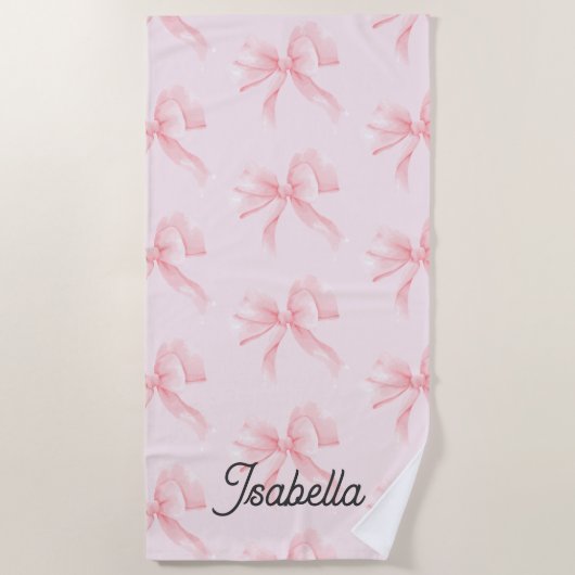 Cute Coquette Pink Bow Girl ビーチタオル (正面)