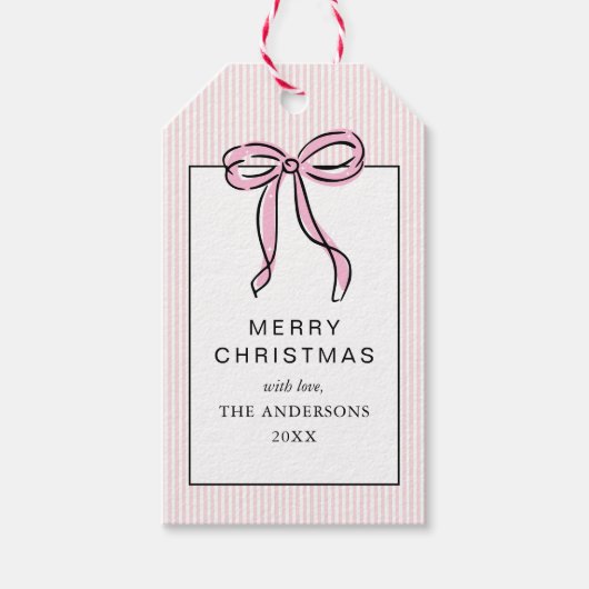 Cute Coquette Pink Bow Merry Christmas ギフトタグ (正面)