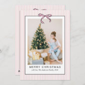 Cute Coquette Pink Bow Merry Christmas Photo  シーズンカード (正面/裏面)