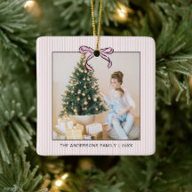 Cute Coquette Pink Bow Photo Christmas 