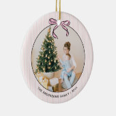 Cute Coquette Pink Bow Photo Christmas  Ceramic Or セラミックオーナメント (右)
