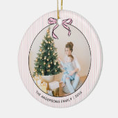 Cute Coquette Pink Bow Photo Christmas  Ceramic Or セラミックオーナメント (左)