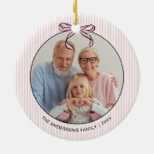 Cute Coquette Pink Bow Photo Christmas  Ceramic Or セラミックオーナメント (裏面)