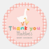 Cute Coquette Pink Gingham Silly Goose Baby Shower ラウンドシール (正面)
