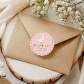 Cute Coquette Pink Gingham Silly Goose Baby Shower ラウンドシール
