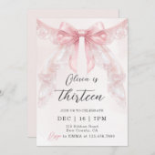 Cute Coquette Pink Lace Bow Girl Birthday 招待状 (正面/裏面)