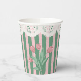 Cute Coquette Pink Ribbon Vintage Floral Party  紙コップ