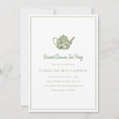 Cute Coquette Tea Party Spring Green Bridal Shower 招待状 (正面)
