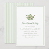 Cute Coquette Tea Party Spring Green Bridal Shower 招待状 (正面/裏面)