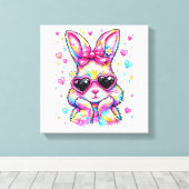 Cute Coquette Tie Dye Rabbit Easter Bunny Women Gi キャンバスプリント (インサイチュ (ウッドフロア))