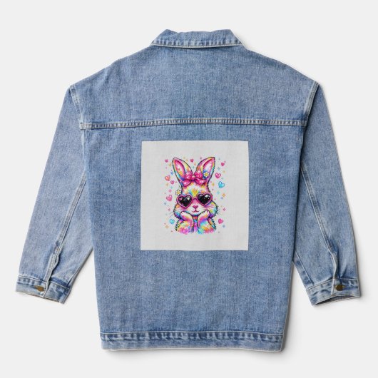 Cute Coquette Tie Dye Rabbit Easter Bunny Women Gi デニムジャケット (裏面)
