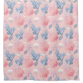 Cute Corals Seashells Oysters In Ocean Pastel Pink シャワーカーテン (正面)