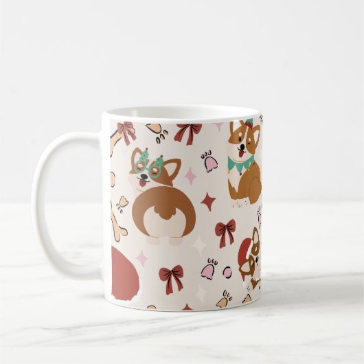 Cute Corgi Christmas Holiday Seamless Pattern コーヒーマグカップ (左)