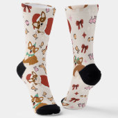 Cute Corgi Christmas Holiday Seamless Pattern ソックス (傾斜あり)