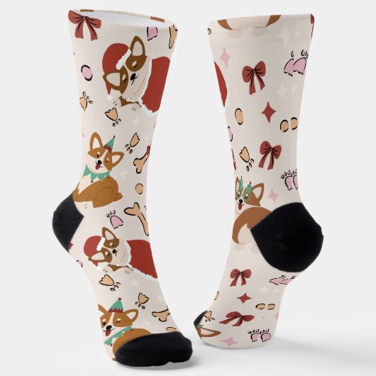 Cute Corgi Christmas Holiday Seamless Pattern ソックス (傾斜あり)