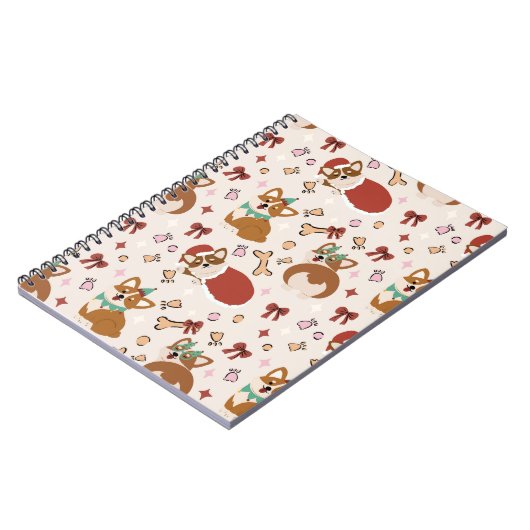 Cute Corgi Christmas Holiday Seamless Pattern ノートブック (左側)