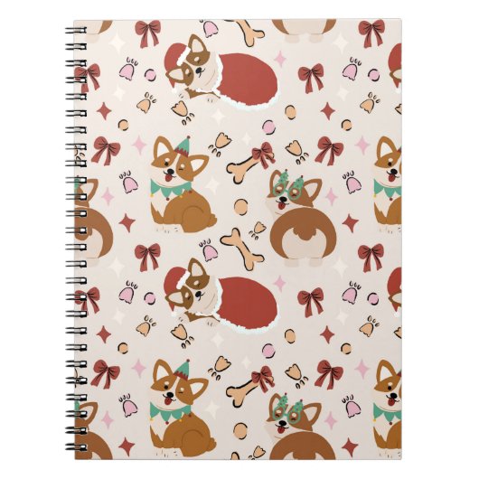 Cute Corgi Christmas Holiday Seamless Pattern ノートブック (正面)