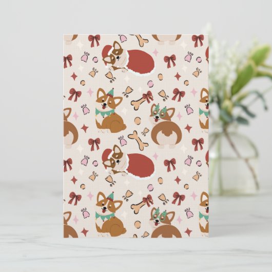 Cute Corgi Christmas Holiday Seamless Pattern 招待状 (スタンド正面)