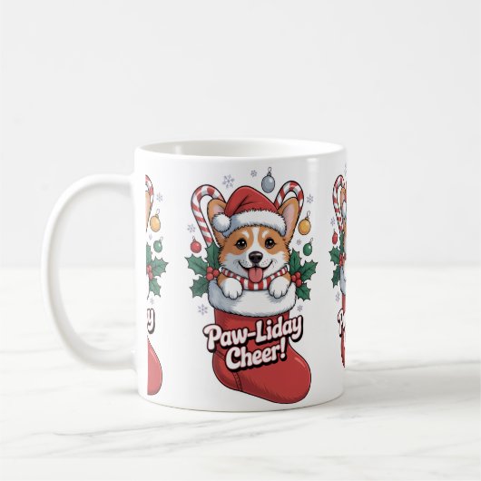 Cute Corgi Christmas Mug – Paw-liday Cheer Coffee  コーヒーマグカップ (左)