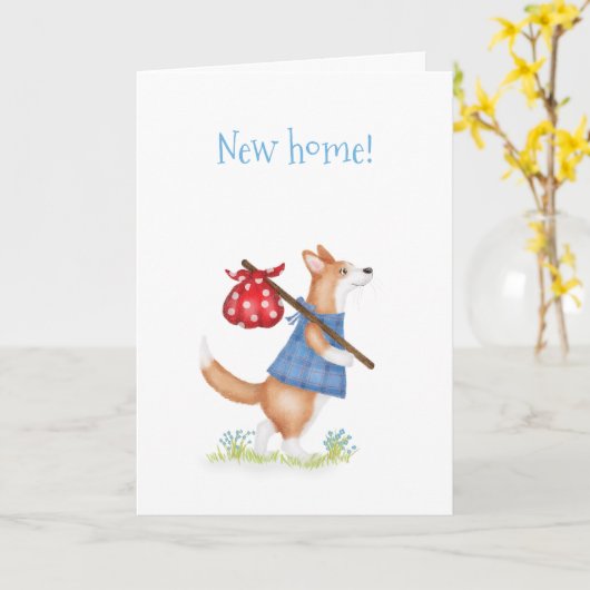 Cute corgi corgi moving home card カード (黄色い花)