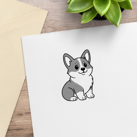 Cute Corgi Dog 1x1 ラバースタンプ