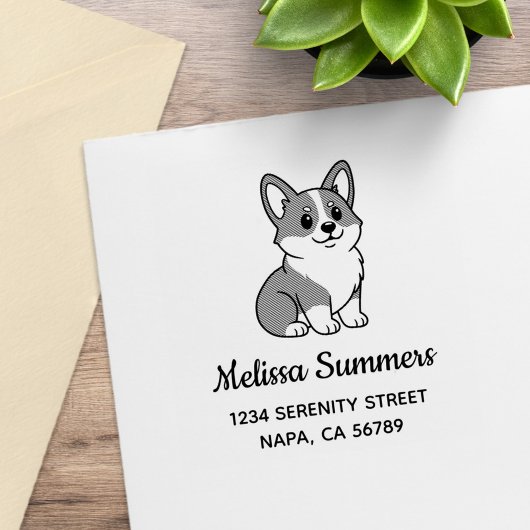 Cute Corgi Dog Address ラバースタンプ
