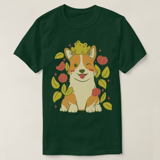 Cute Corgi Dog And Frog-719 Tシャツ (デザイン正面)
