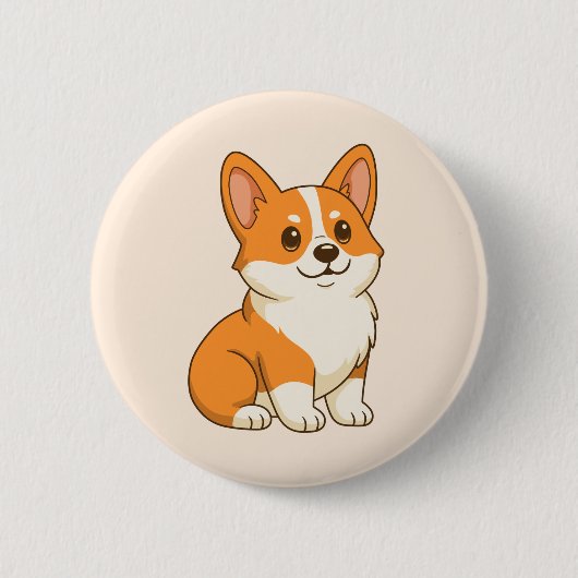 Cute Corgi Dog Beige 缶バッジ (正面)