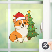 Cute Corgi Dog in a Red Hat with Christmas Tree ウィンドウサイン (ホーム)