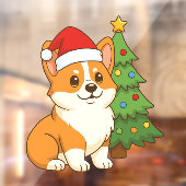 Cute Corgi Dog in a Red Hat with Christmas Tree ウィンドウサイン (シート2)