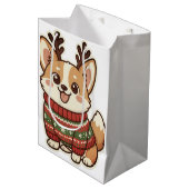 Cute Corgi Dog in Ugly Christmas Sweater Gift Wrap ミディアムペーパーバッグ (正面アングル)