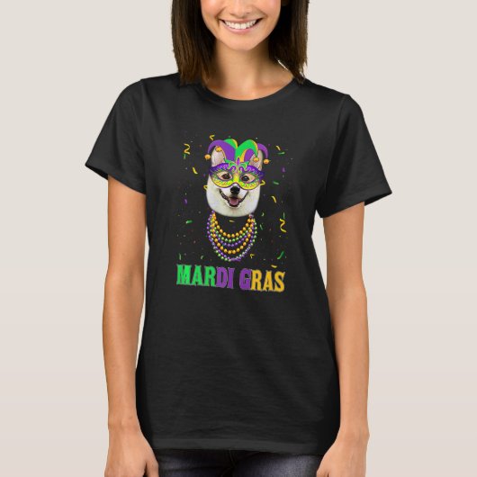 Cute Corgi Dog Lover Mardi Gras Carnival Party Fes Tシャツ (正面)