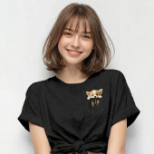 Cute Corgi Dog Peeeking Out Fake Pocket Tシャツ