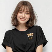 Cute Corgi Dog Peeeking Out Fake Pocket Tシャツ