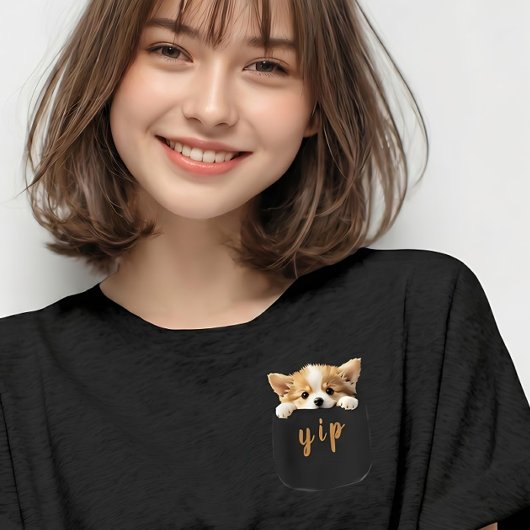 Cute Corgi Dog Peeeking Out Fake Pocket Tシャツ