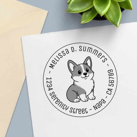 Cute Corgi Dog Round Address セルフインキングスタンプ
