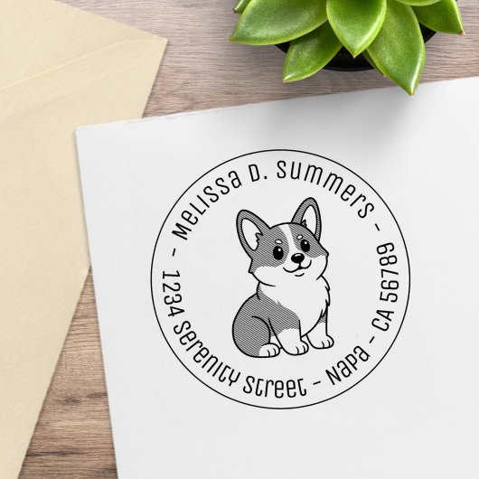Cute Corgi Dog Round Address ラバースタンプ