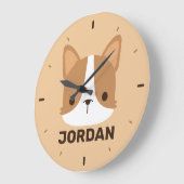 Cute Corgi Dog with Personalized Name Large Clock ラージ壁時計 (傾斜)