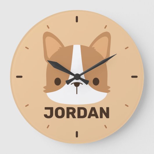 Cute Corgi Dog with Personalized Name Large Clock ラージ壁時計 (正面)