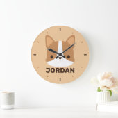 Cute Corgi Dog with Personalized Name Large Clock ラージ壁時計 (ホーム)