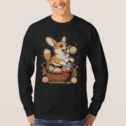 Cute Corgi Easter Egg Basket Happy Easter Kids Tシャツ (正面)