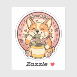 Cute Corgi Eating Ramen Kawaii Japanese Noodle シール