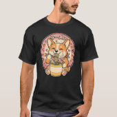 Cute Corgi Eating Ramen Kawaii Japanese Noodle Tシャツ (正面)